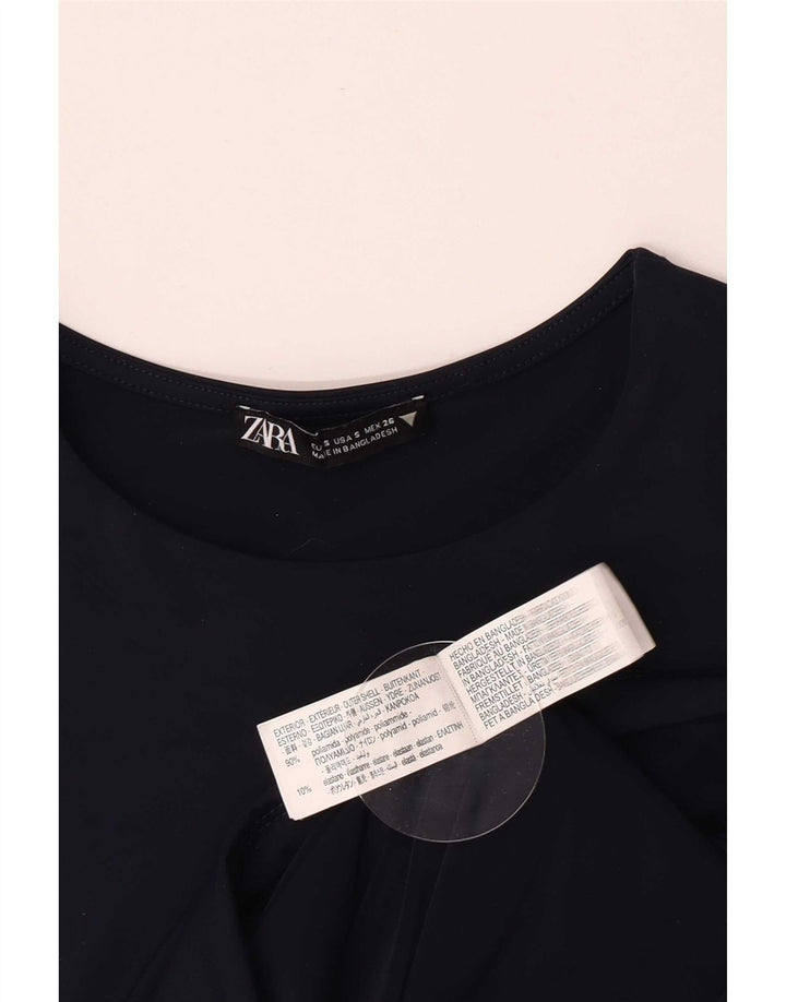 Zara Dame Top Langærmet UK 8 Small Navy Blue Polyamid