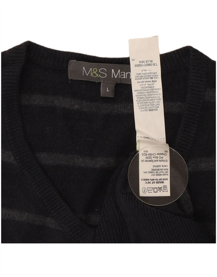 Marks & Spencer Herre V-hals sweater Stor marineblå stribet akryl