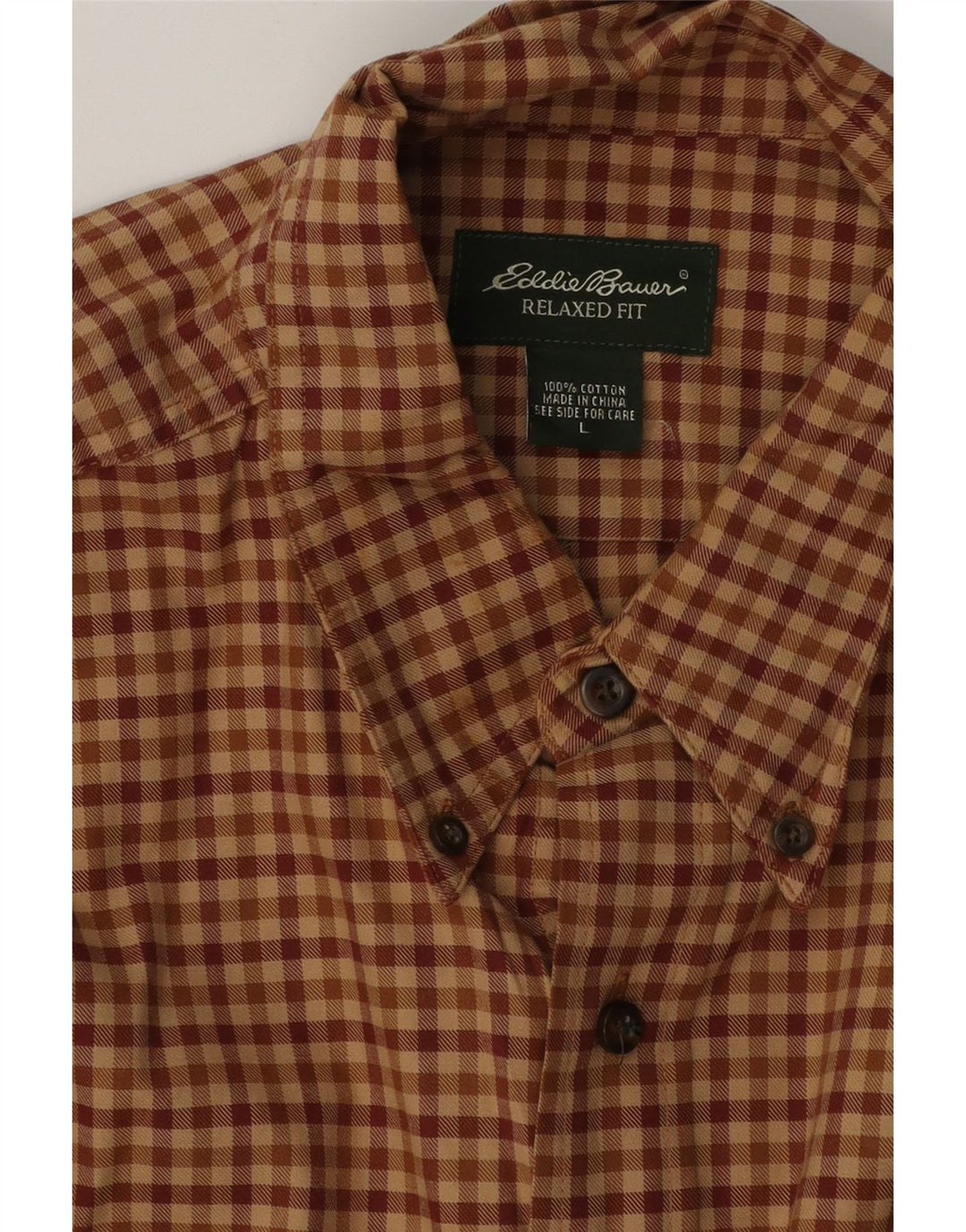 EDDIE BAUER Herre Relaxed Fit Flanellskjorte Stor brun Gingham Bomuld