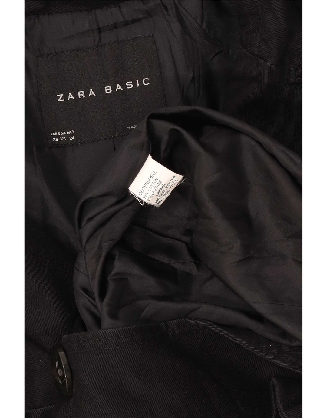 Zara Dame Overfrakke UK 6 XS Sort Bomuld