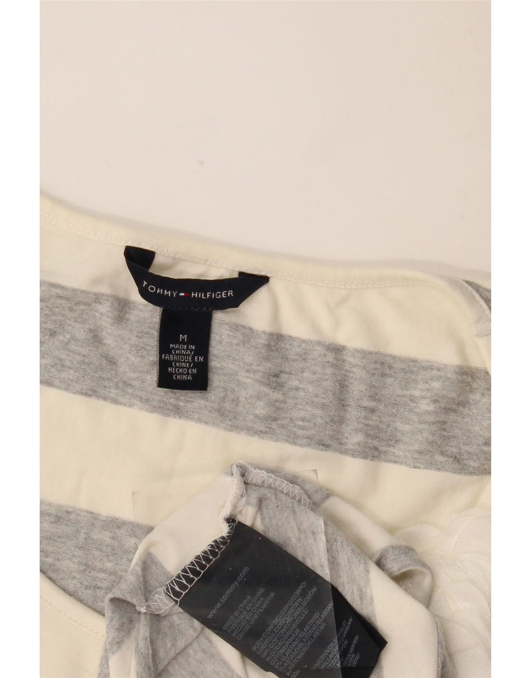 Tommy Hilfiger Dame T-Shirt Top UK 12 Medium Grå Stribet Bomuld