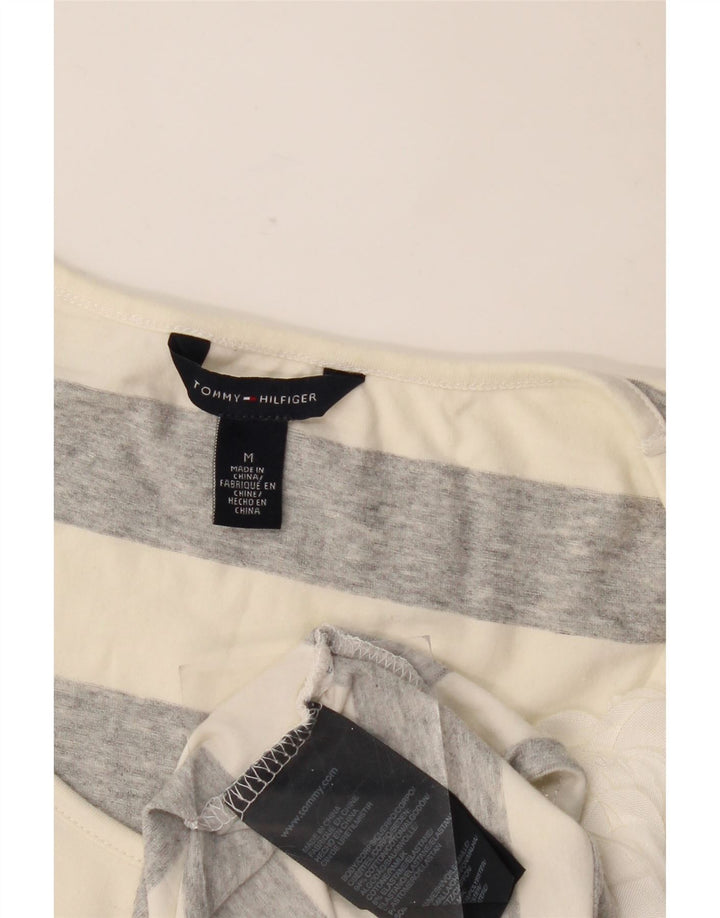 Tommy Hilfiger Dame T-Shirt Top UK 12 Medium Grå Stribet Bomuld