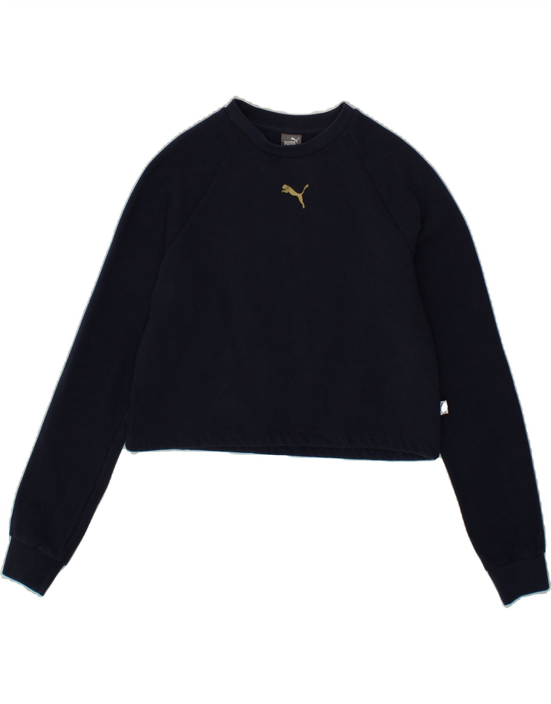 PUMA Womens Crop Sweatshirt Jumper UK 10 Small Navy Blue Cotton Vintage Puma and Second-Hand Puma from Messina Hembry 
