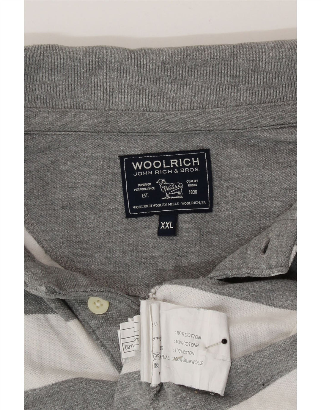 Woolrich herre poloshirt 2XL gråstribet bomuld