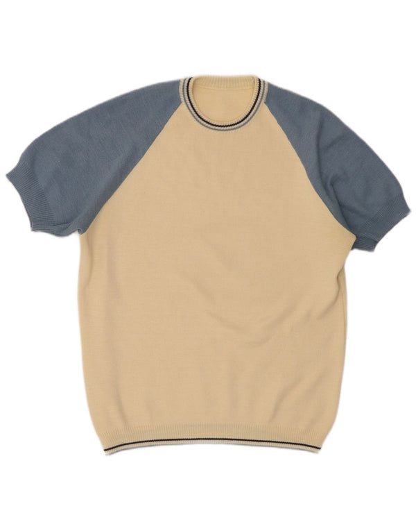 Vintage dame sweater med rund hals IT 52 2XL Beige Colourblock