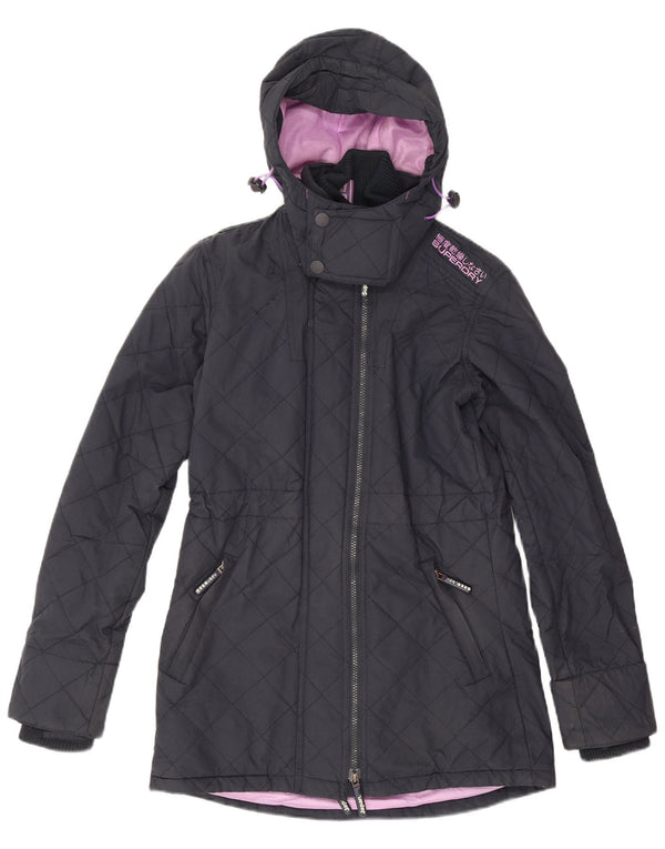 Superdry Womens Windparka Quiltet Parkajakke med hætte UK 10 Small Navy Blue