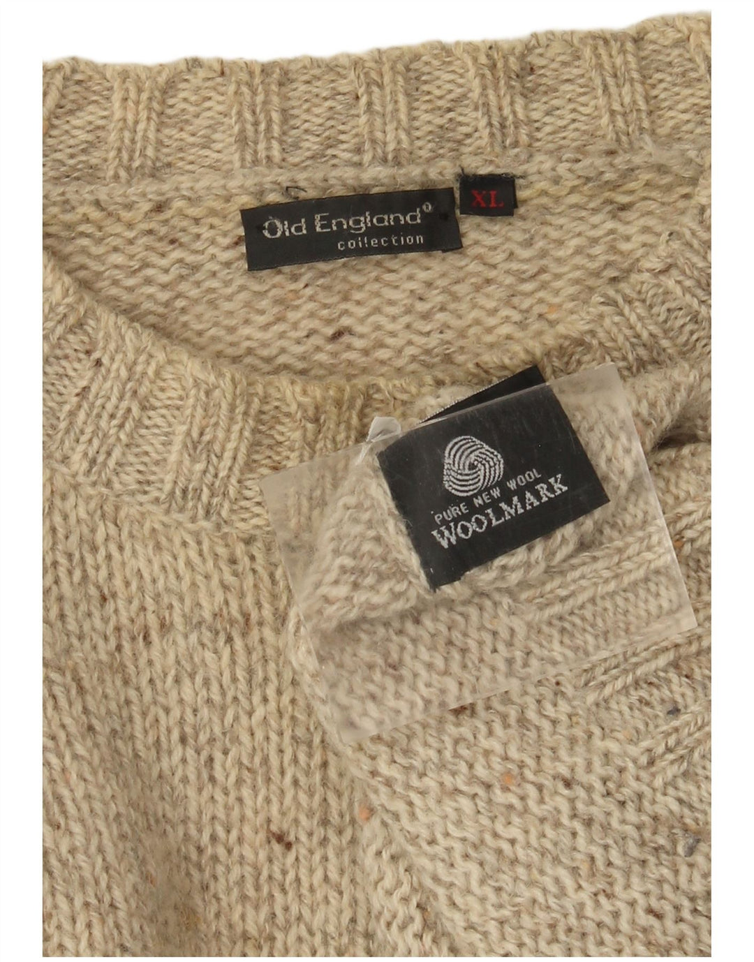 Old England Herre Crew Neck Jumper Sweater XL Beige Flecked New Wool