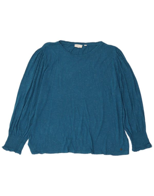 Fat Face Dame Top Langærmet UK 20 2XL Blå Flecked Viscose