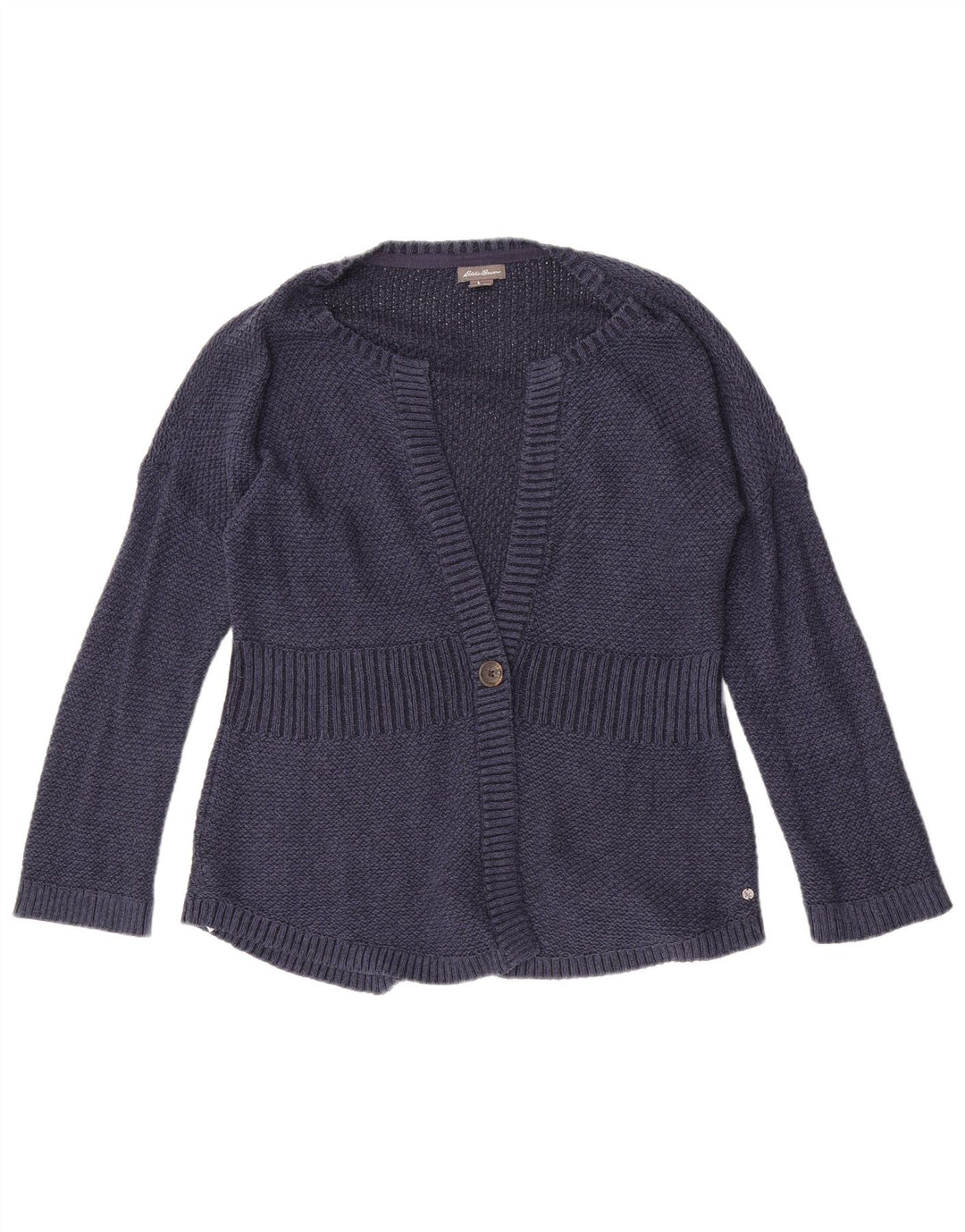 Eddie Bauer Dame Cardigan Sweater UK 14 Medium Navy Blue Bomuld