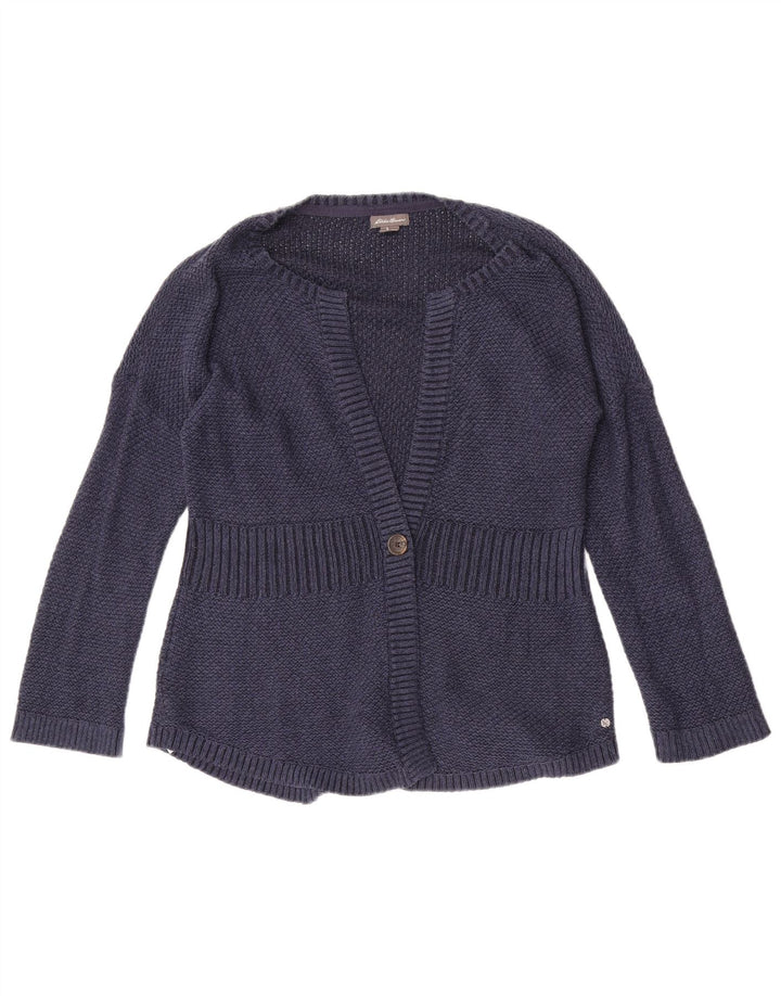 Eddie Bauer Dame Cardigan Sweater UK 14 Medium Navy Blue Bomuld