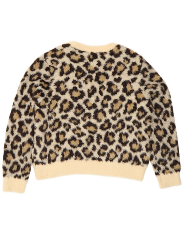 Zara Dame Crew Neck Jumper Sweater UK 18 XL Beige Animal Print Polyamid