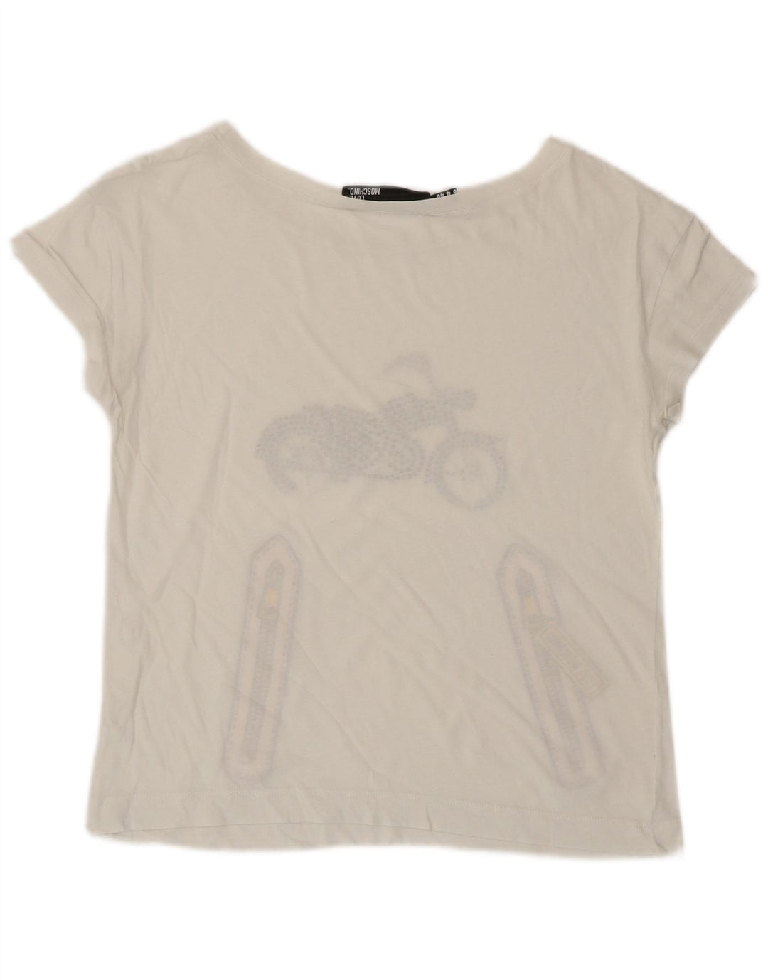 Moschino Womens Crop Graphic T-Shirt Top UK 8 Small White