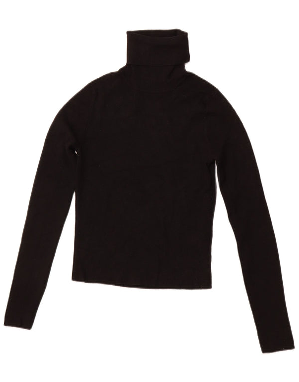 ZARA Dame Crop Roll Neck Jumper Sweater UK 12 Medium Black Viscose