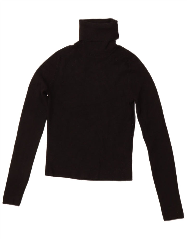 ZARA Dame Crop Roll Neck Jumper Sweater UK 12 Medium Black Viscose