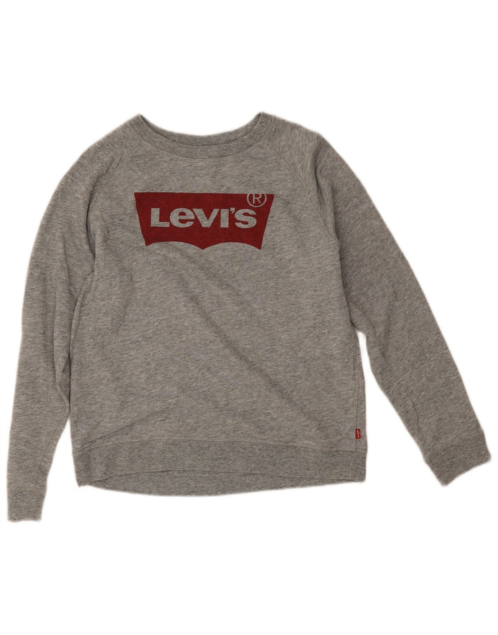 Levi's Dame Grafisk Sweatshirt Jumper UK 16 Stor Grå Bomuld