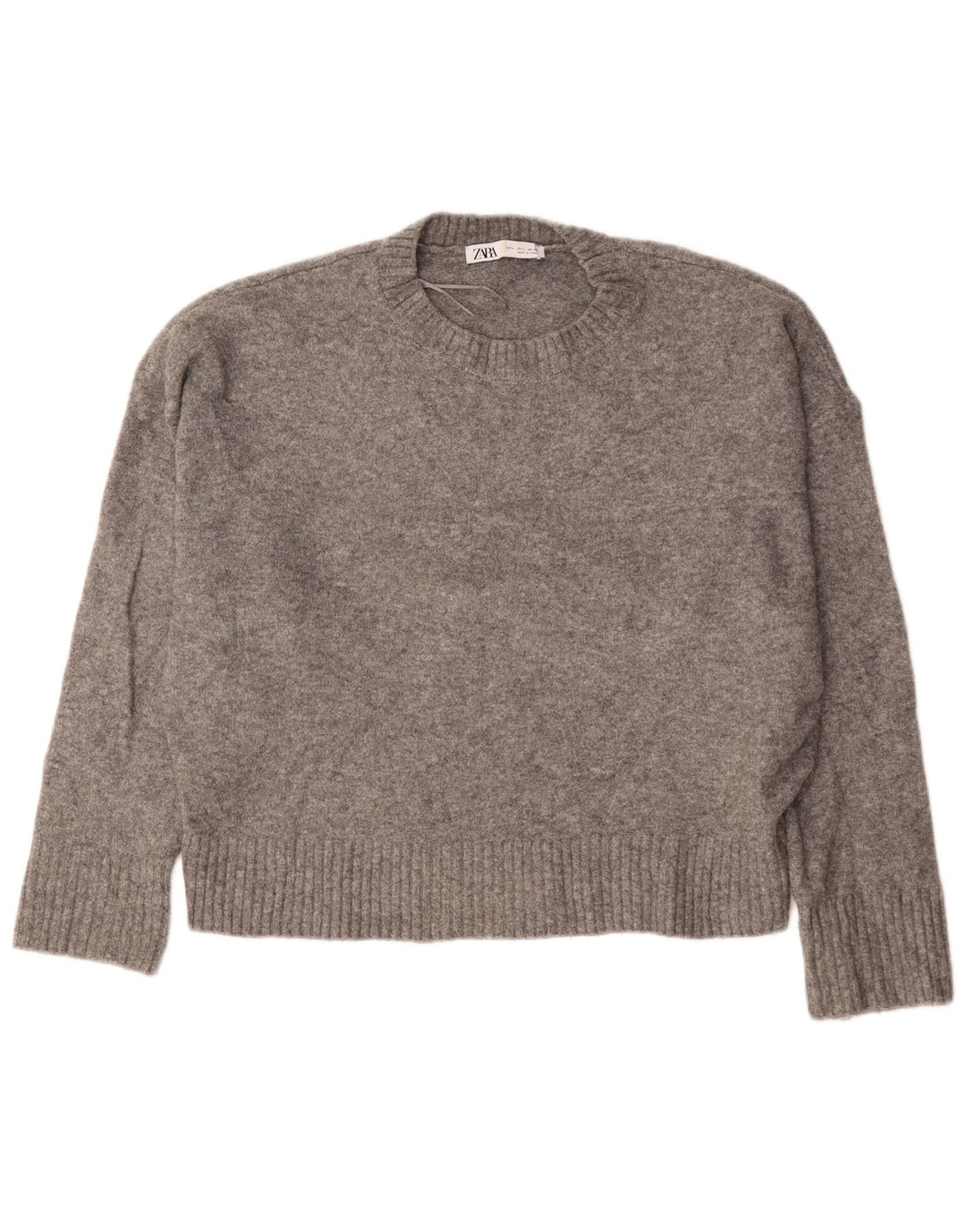Zara Womens Oversized Crew Neck Jumper Sweater UK 16 Large Grå Akryl