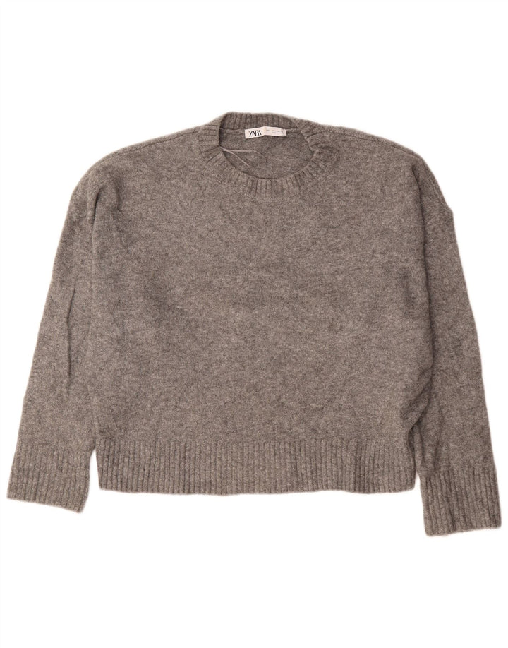 Zara Womens Oversized Crew Neck Jumper Sweater UK 16 Large Grå Akryl