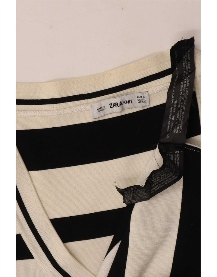 Zara Dame Top 3/4 ærmer UK 14 Stor hvid stribet polyamid