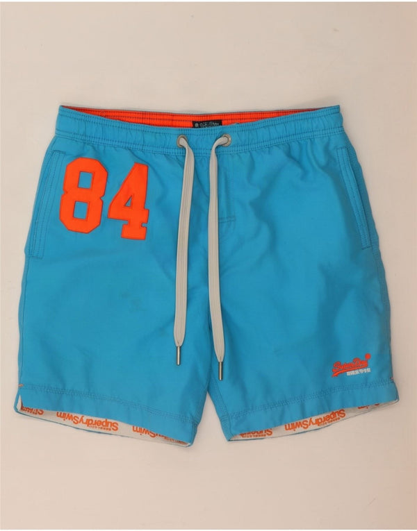 Superdry Grafiske svømmeshorts til mænd, store blå polyester