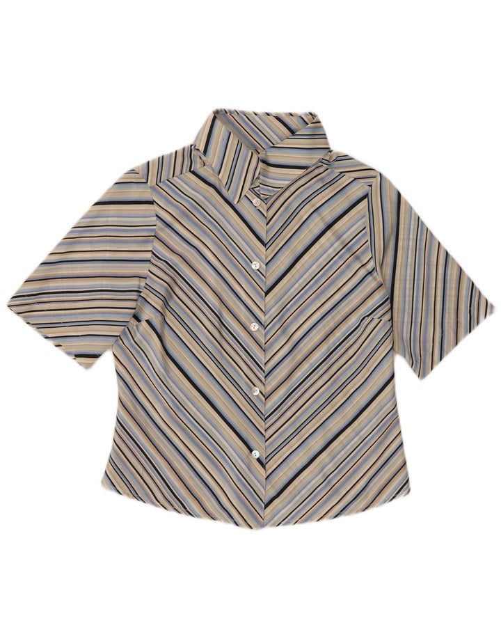 Vintage kortærmet skjorte til kvinder UK 14 Mellemblå stribet polyester