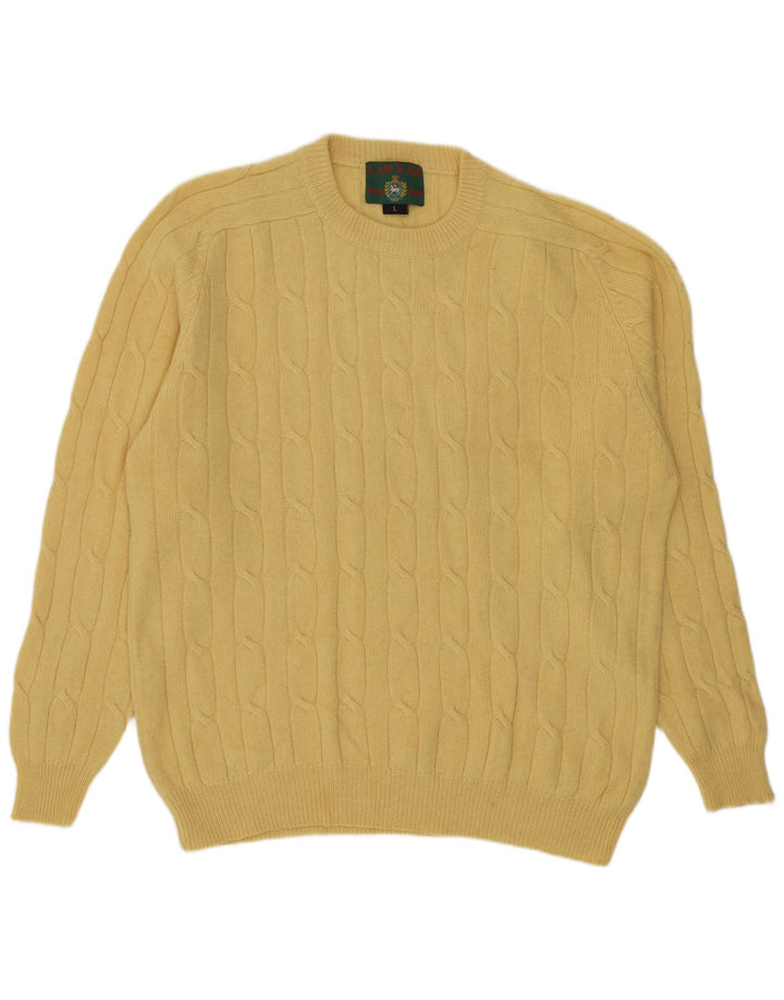 Vintage herre sweater med rund hals, stor gul lammeuld