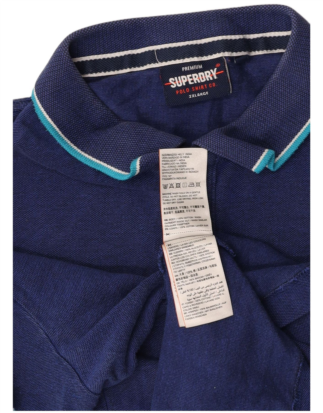 SUPERDRY Polo Shirt til mænd 2XL Marineblå Bomuld