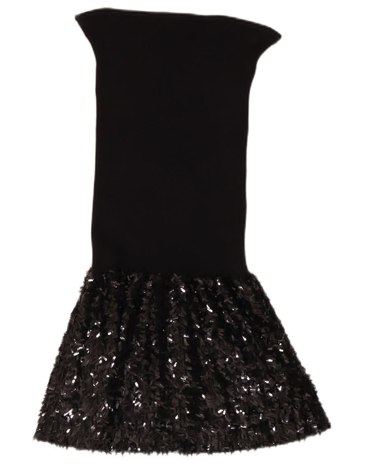 Sisley Dame Stropløs Kjole UK 12 Medium Sort Uld