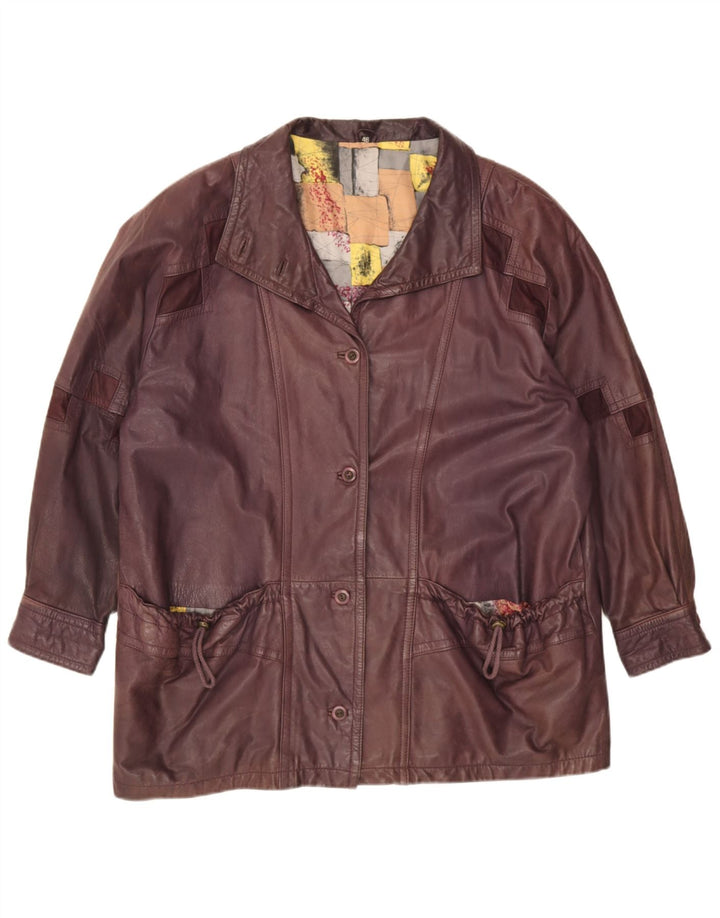 Vintage Dame Læderjakke IT 46 Stor Bourgogne Geometrisk