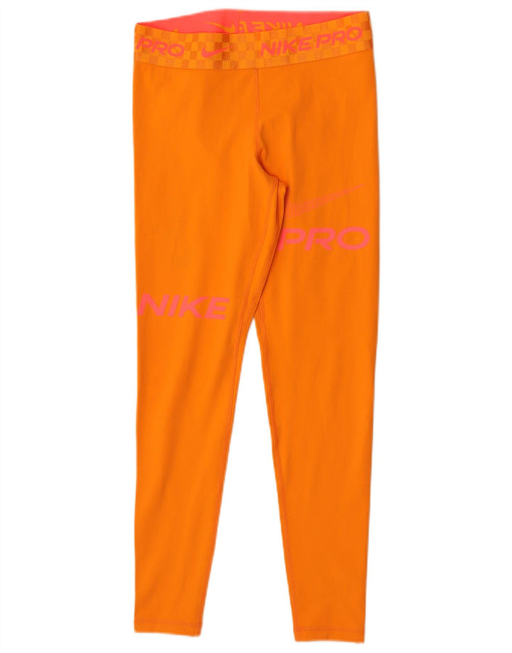 Nike Dame Dri Fit Grafiske Leggings UK 12 Medium Orange Polyester