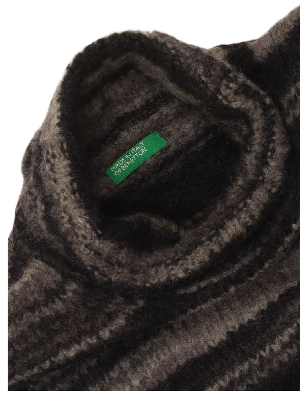 Benetton Dame Roll Neck Jumper Sweater UK 14 Stor Grå Stribet