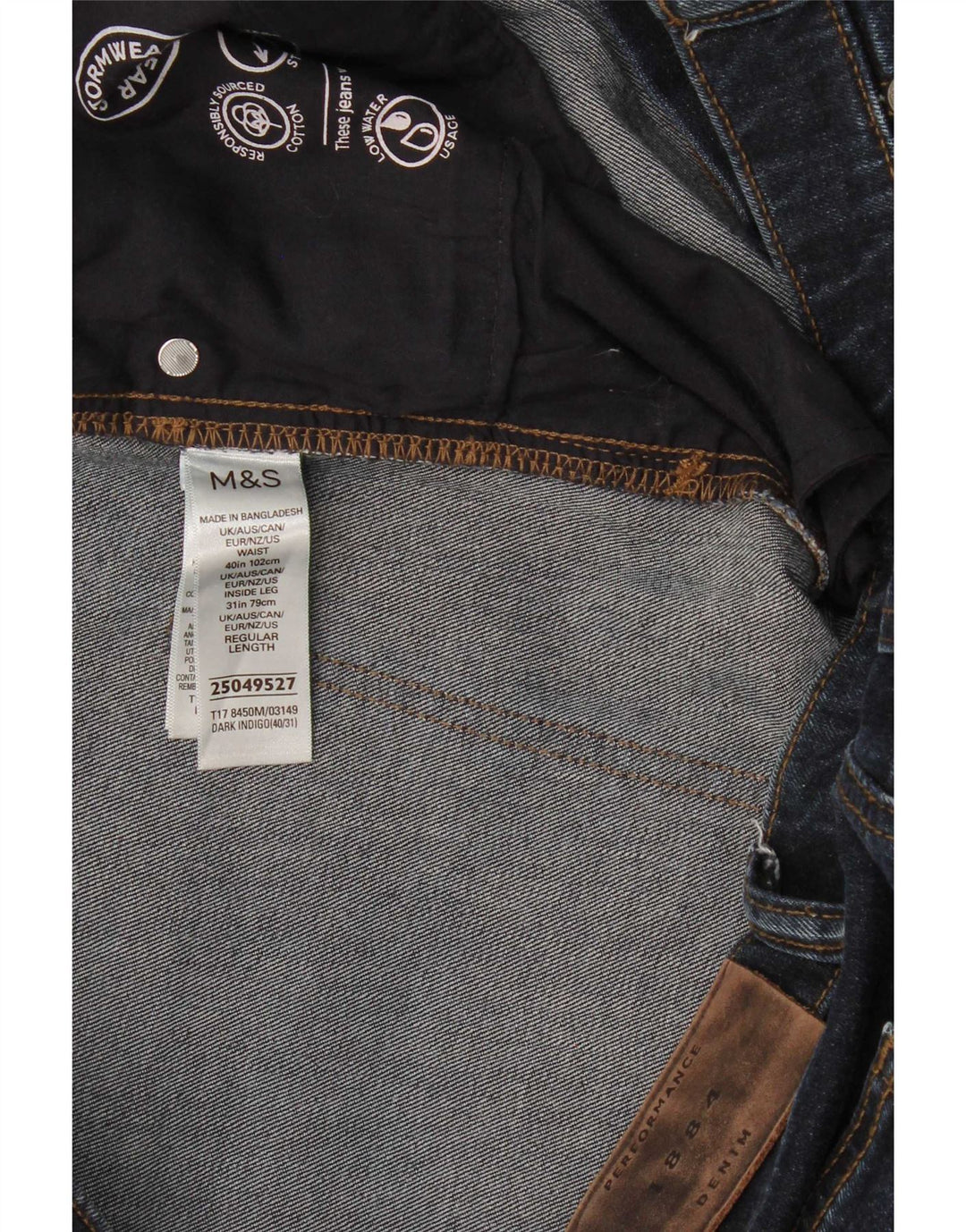 Marks & Spencer Herre Regular Straight Jeans W40 L31 Marineblå Bomuld
