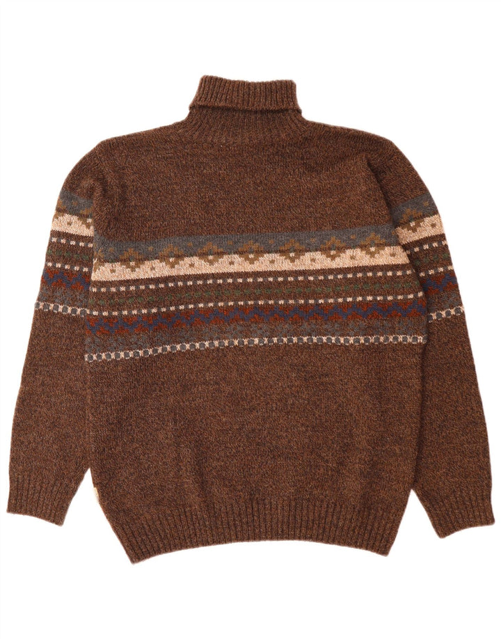 Camel Active Herre Roll Neck Jumper Sweater Medium Brown Fair Isle Wool