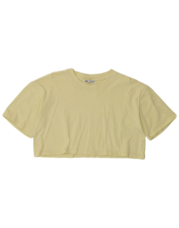 Zara kortærmet t-shirt top til kvinder med kort ærmer UK 12 Medium gul bomuld
