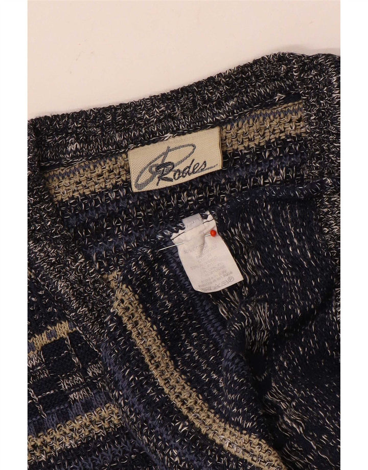 Rodes Herre V-hals sweater Medium Navyblå Stribet bomuld