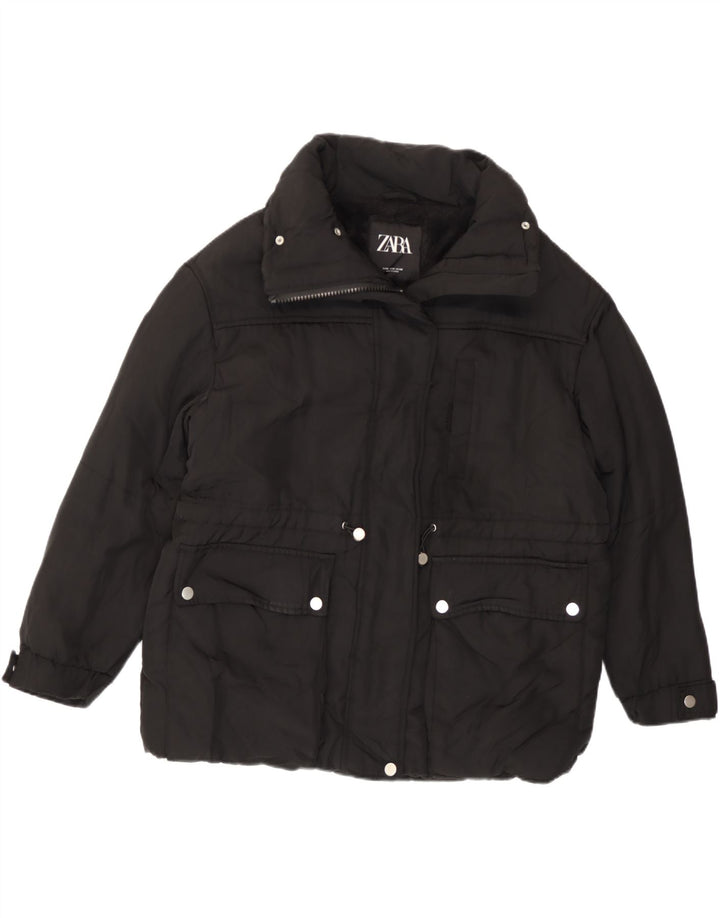 Zara Dame Oversized Sherpa Polstret Jakke UK 14 Medium Sort Polyester
