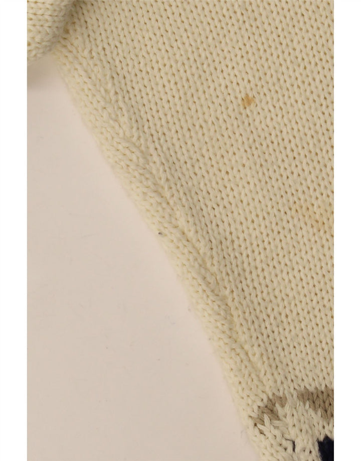 VINTAGE Dame Oversized Cardigan Sweater UK 10 Small Off White Geometrisk