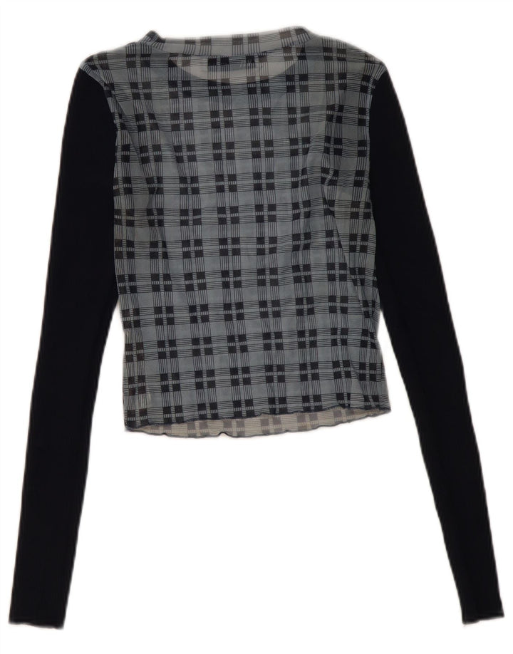 Zara Womens Crop Langærmet Bluse Top UK 8 Small Navy Blue Check