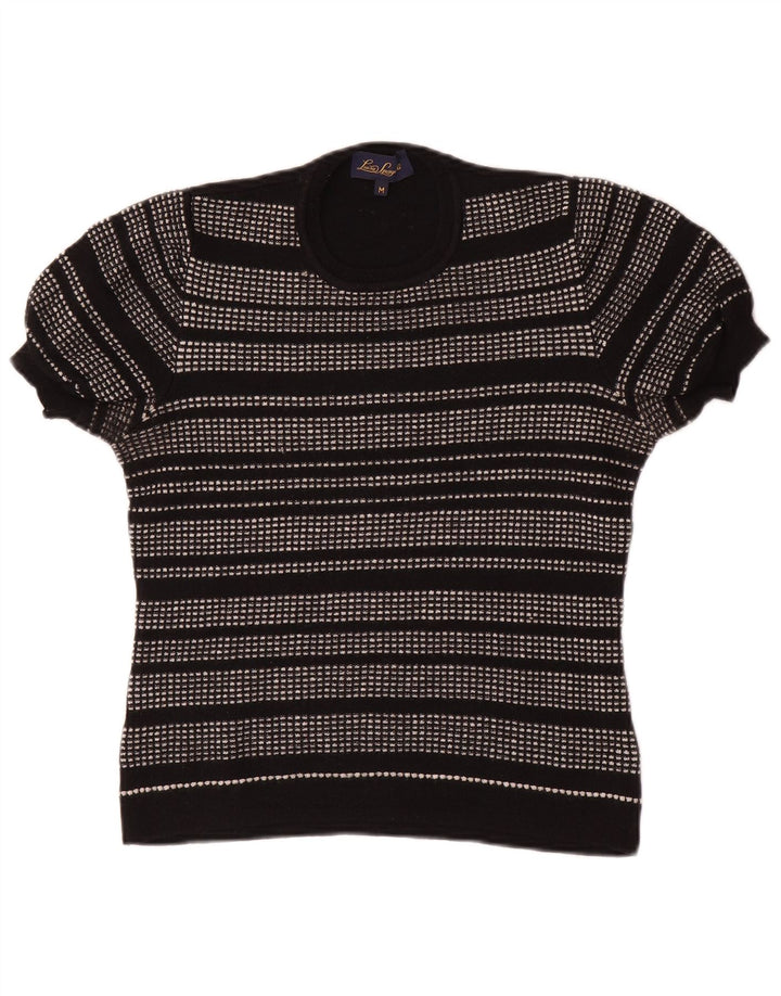 Luisa Spagnoli dame sweater med rund hals DK 12 Medium sort stribet