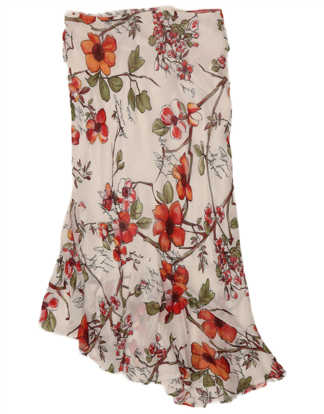 Vintage kvinders asymmetrisk nederdel W32 stor hvid blomsterviscose