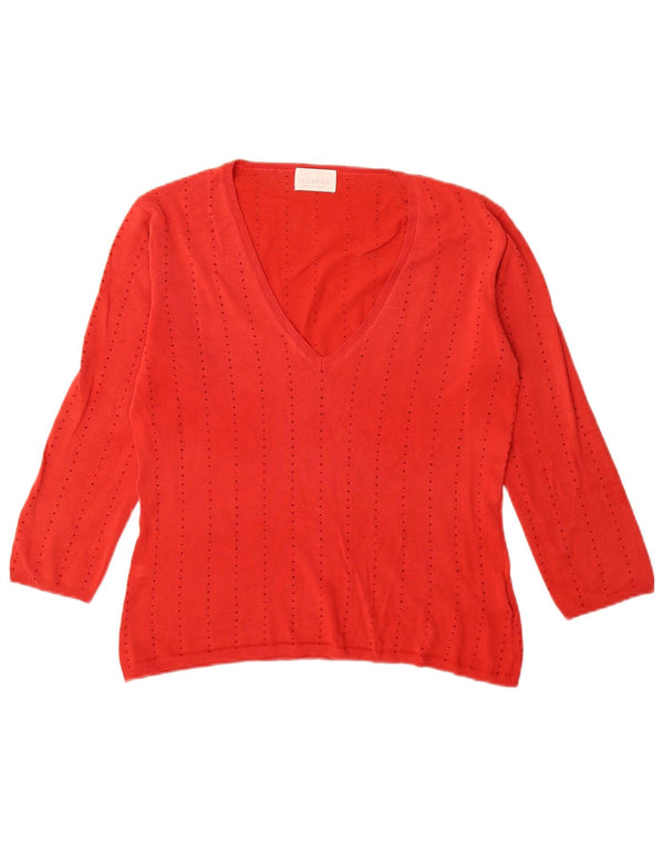 Iceberg Dame 3/4-ærmet V-hals sweater IT 43 Medium Rød Silke