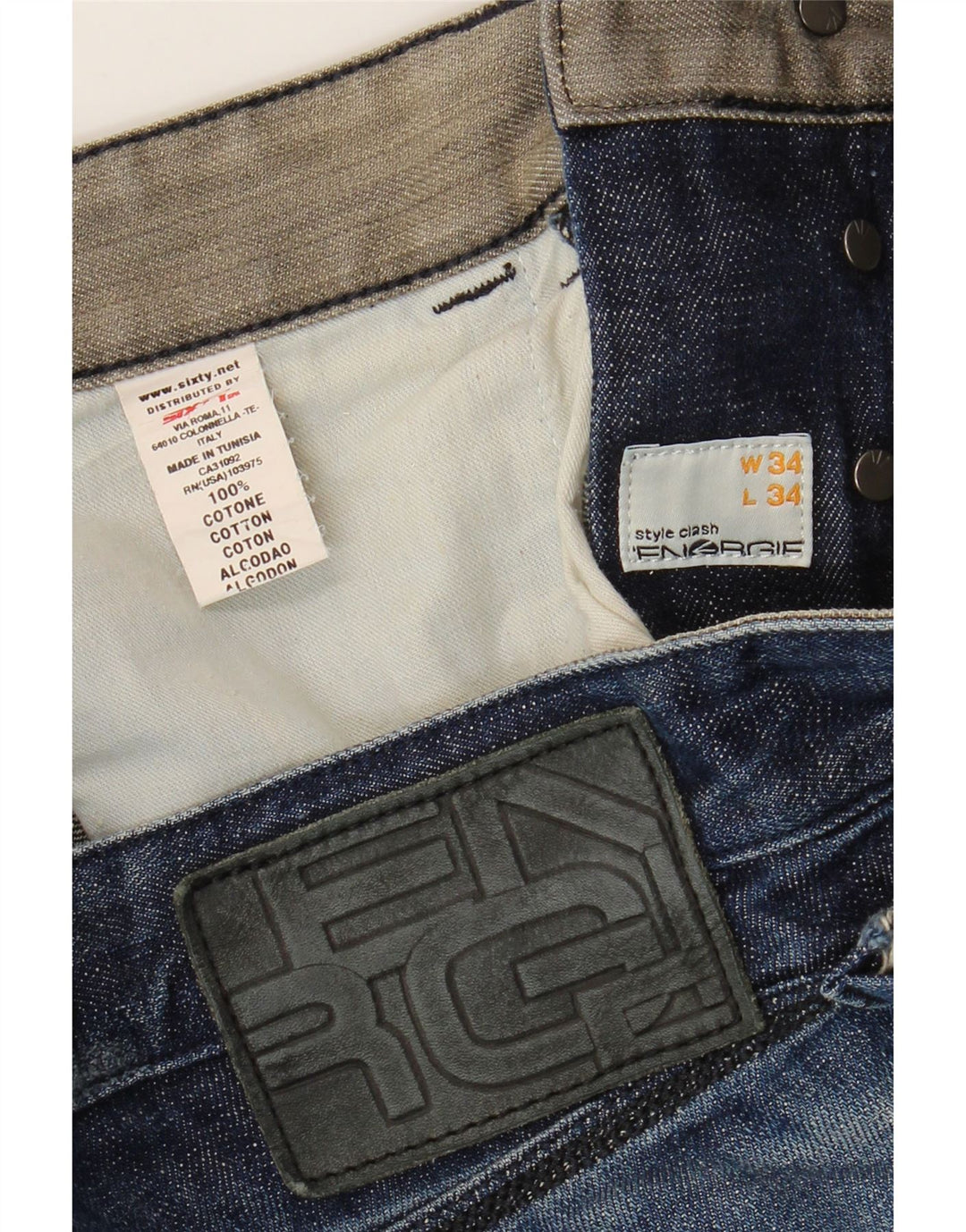 Energie Herre Distressed Straight Jeans W34 L29 Blå Bomuld