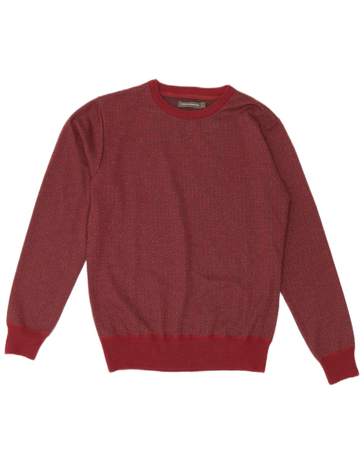 French Connection Herre Crew Neck Jumper Sweater Medium Burgundy plettet