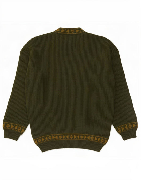 Vintage sweater med rund hals til mænd Medium Grøn Geometrisk Uld