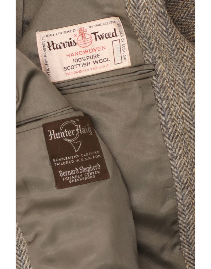 Hunter Haig Herre Harris Tweed Blazer Jacket UK 38 Medium Grey Herringbone
