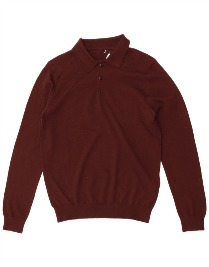 Reiss Herre Polo Neck Jumper Sweater Medium Maroon Merino Wool