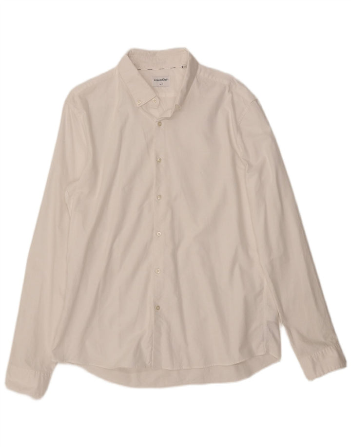 CALVIN KLEIN Mens Slim Fit Shirt Size 43 Large White Cotton