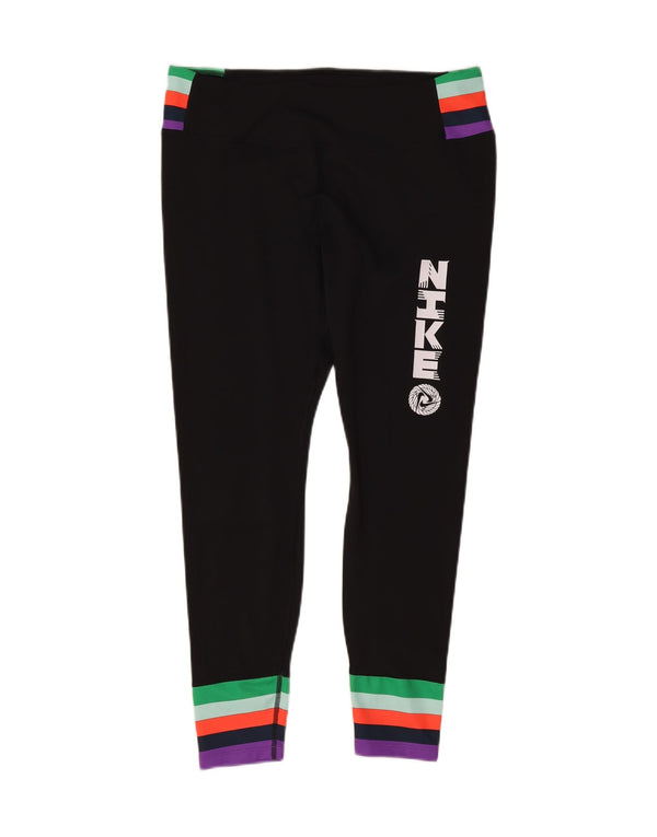 Nike Dame Dri Fit Grafiske Leggings UK 16 Large Black Colourblock