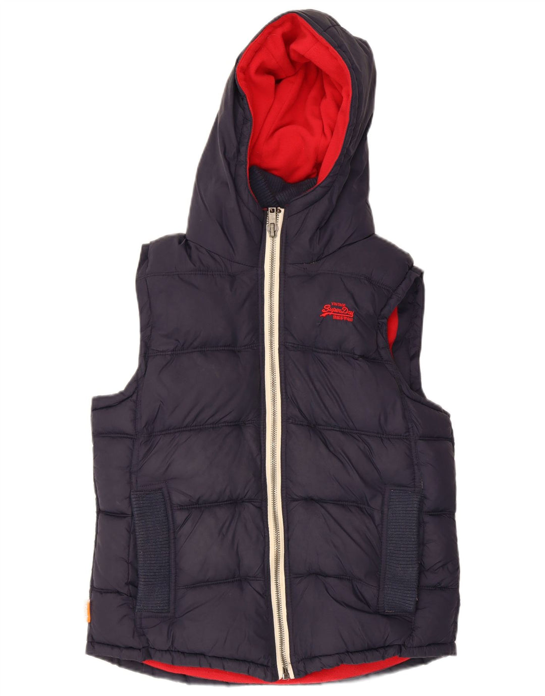 SUPERDRY Womens Hooded Padded Gilet UK 16 Large Navy Blue Polyester