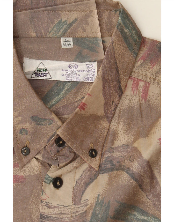 Ny hurtig herre abstrakt mønster kortærmet skjorte størrelse 43/44 XL Brun