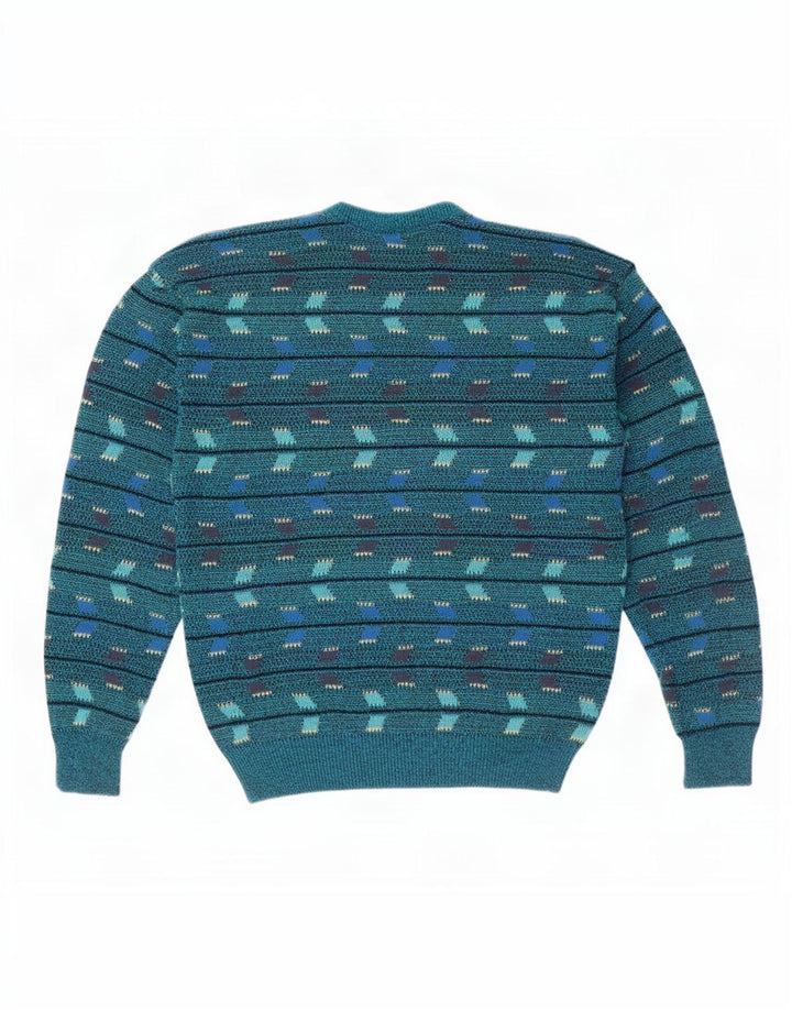 Vintage mænd med rund hals sweater mellemblå geometrisk
